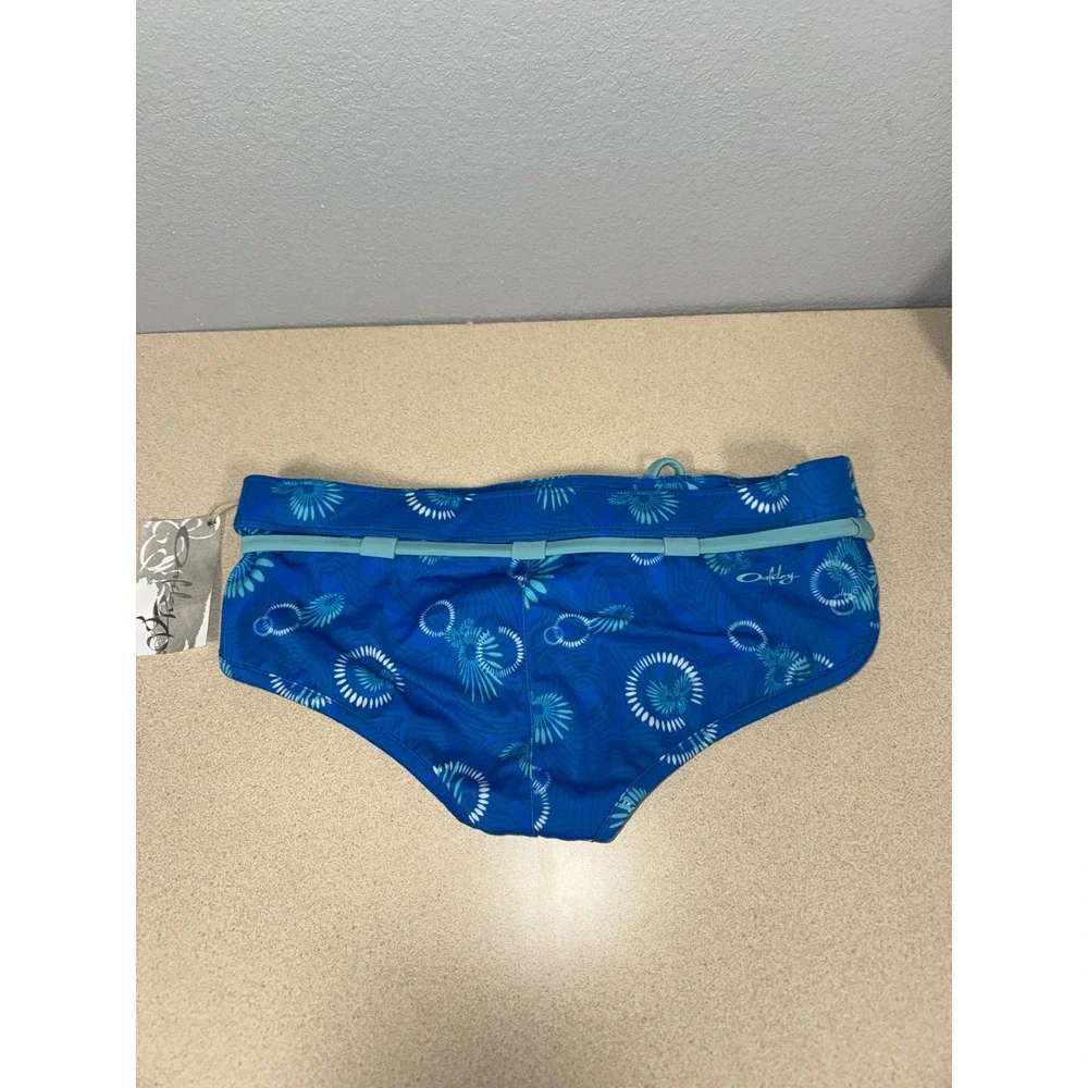 Oakley Lagoon Swim Bikini Bottoms Azure Lotus Blue‎ Belted 581086 Womens Small
